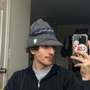 Vintage 80s 90s Heavy Cable Knit Short Brim Striped Skater Winter Hat Beanie